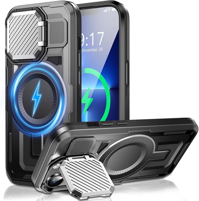 Camera Stand Case for iPhone 13 Pro, [Compatible with MagSafe] [Lens Cover] 2024 Version Military Grade Protective Soft Case for iPhone 13 Pro 6.1 inch Men Women, Black by WASTROYAL