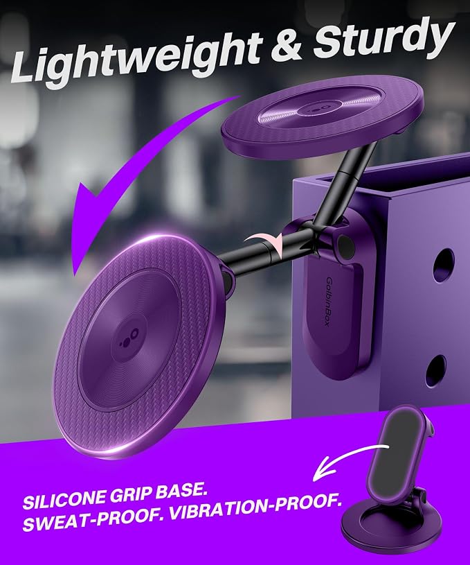 All Metal Dual Magnetic Gym Phone Holder for MagSafe, Purple | 360°Adjustable, Fit for iPhone/Android, Tri-Axis Phone Mount,Gym Accessories for Bodybuilder Men Women Workout Recording - Image 6