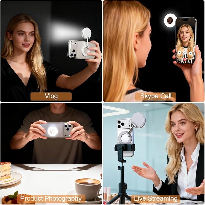 Magnetic Selfie Light, Phone Light Compatible with iPhone Magsafe | CRI97 360° LED Selfie Ring Fill Folding Light with Mirror for Selfies/Photography/TikTok/Zoom Calls/Video Conference - Image 2