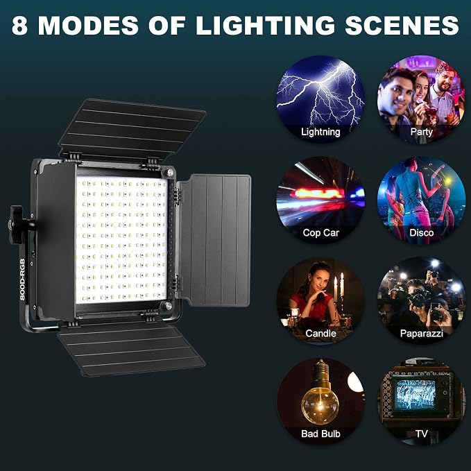 GVM RGB LED Video Light with Tripod Stand Barndoors, APP Control Panel Studio Lighting Kit, 3200K-5600K Dimmable, CRI97, Key Light for Photography, Video Recording, YouTube, Live Streaming, 800D - Image 7