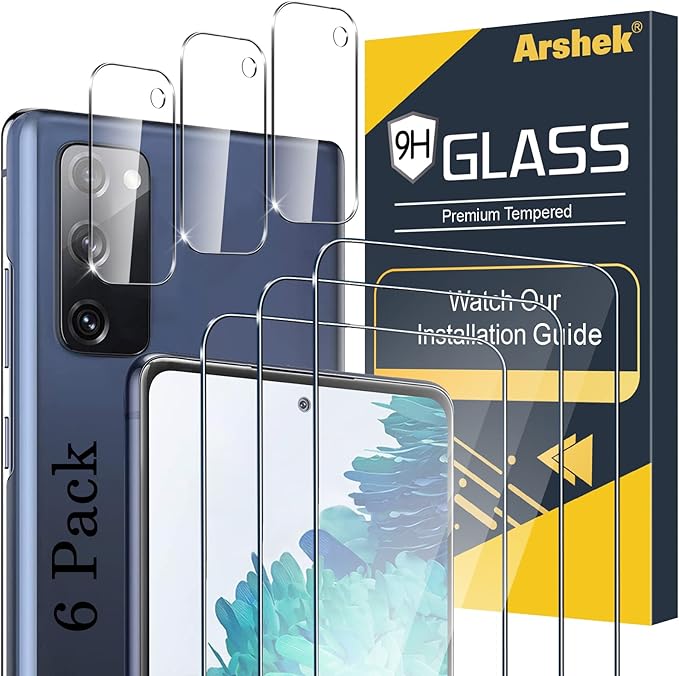 Galaxy S20 FE Screen Protector and Camera Protector, [3 Screen Protectors+3 Camera Protectors][Support Fingerprint] Tempered Glass Screen Protector for Samsung Galaxy S20 FE 5G/4G by Arshek