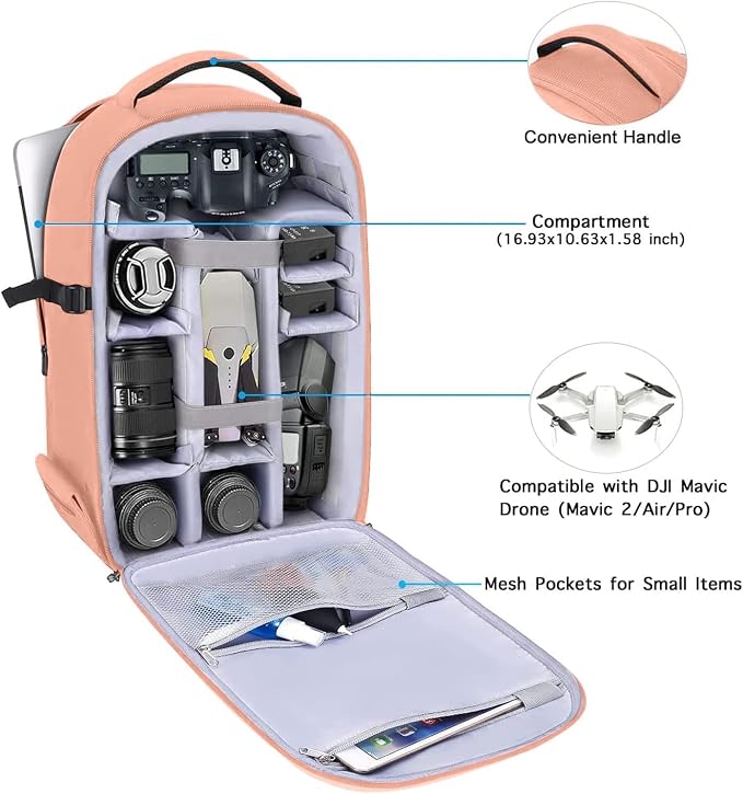 MOSISO Camera Backpack, DSLR/SLR/Mirrorless Photography Camera Bag | 15-16 inch Waterproof Hardshell Case with Tripod Holder&Laptop Compartment Compatible with Canon/Nikon/Sony, Salmon Pink - Image 2