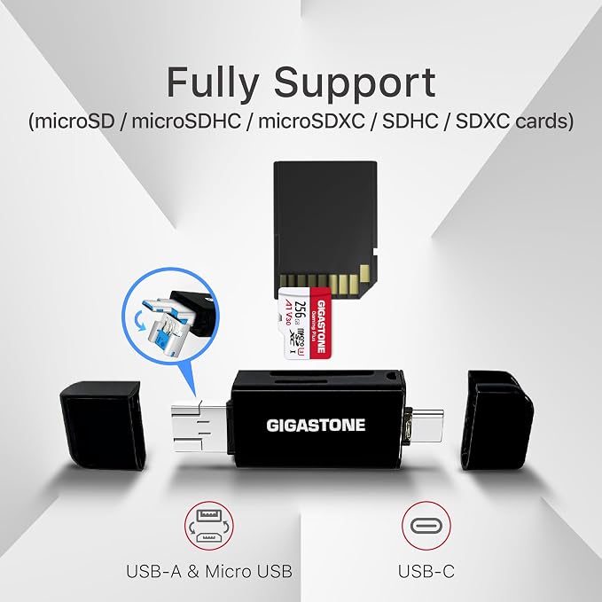 【5-Years Data Recovery】 GIGASTONE 256GB SD Card with USB Type C Card Reader, 4K Camera Pro, UHS-I A1 V30 U3 SDXC Memory Card Speed up to 170MB/s Compatible with Digital Camera, with 1 mini case - Image 2