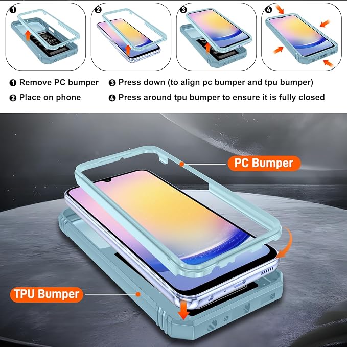 Fit for Samsung Galaxy A25 5G Phone Case with 2PCS Screen Protector, Build in 360° Rotating Ring Kickstand, Military Grade Protective Case for Samsung A25 Case Phone, Green - Image 3