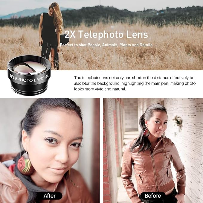 SHUTTERMOON Camera Lens Kit Smartphones/Pixel/Samsung/Android Phones Camera. 2xTele Lens ZoomLens+Fisheye Lens+0.36XSuper Wide Angle Lens & 20X Macro Lens CPL.Blue &Red Filter Filter - Image 8