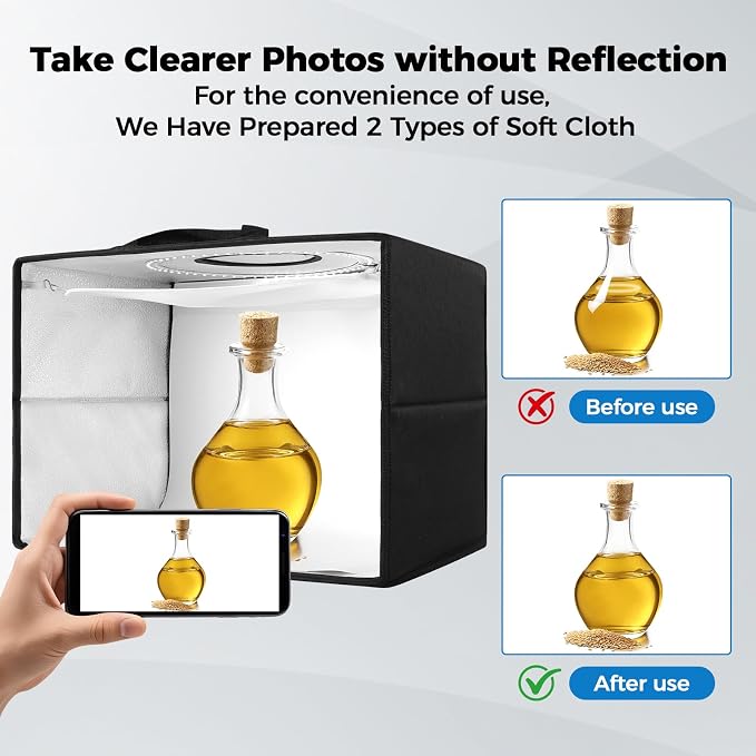 Photo Light Box, 16"x12"x12" Foldable Photography Light Box with CRI>95 120 Light Beads. Dimmable Shooting Tent Kit with White and Warm Light. 6 Color Backdrops Photo Booth for Studio Products Display - Image 3