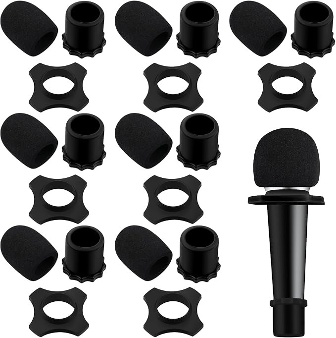 Flutesan 8 Set Microphone Cover Foam Mic Cover Microphone Windscreen Shakeproof Wireless Handheld Mic Protection Silicone Ring Anti Rolling Bottom Rod Sleeve Holder Foam Filter(Black) by Flutesan