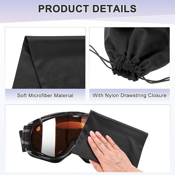 M METERXITY Ski Goggle Bag, Soft Microfiber Pouch Protective Storage Bags Case with Drawstring for Snow Goggles/Camera Lenses - Image 2