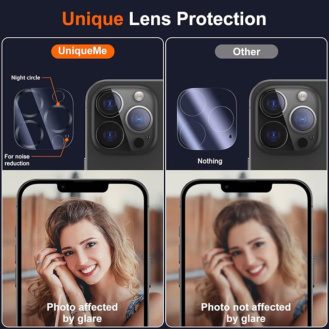 UniqueMe 3 Pack Lens Protector for iPhone 13 Pro/Pro Max 6.1/6.7"-Grey | Tempered Glass, Case Friendly, New version, Scratch-Resistant, Easy Installation - Image 3