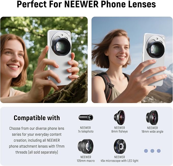NEEWER 15 Ultra Lens Backplate, Aluminum Alloy 17mm Thread Phone Lens Adapter Holder for Main & Telephoto Cameras, Compatible with Xiaomi 15 Ultra Original Phone Case, PA111 (Silver) - Image 7