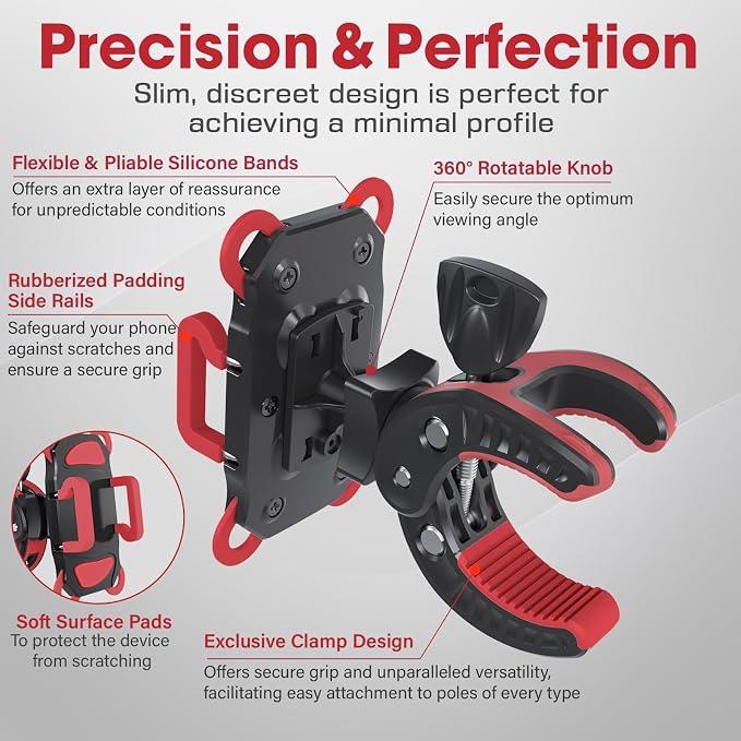 Crescendo CR-30 SlimClip Mic Stand Phone Holder, iPhone Clamp Mount, Pole Phone Mount, Microphone, Music or Drum Stand, Mic/Phone Clip - for iPhone, Samsung Galaxy, Pixel, Any Smartphone (Red) - Image 4