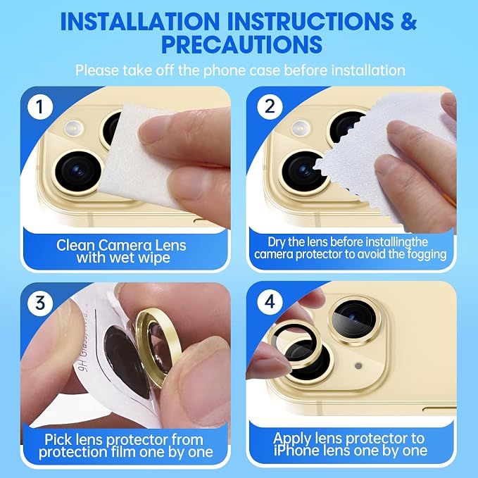 for iPhone 15/iPhone 15 Plus Camera Lens Protector Cover, Yellow | Individual Metal, 9H Hardness, Scratch Resistant, Shockproof, Drop Protection, Case Friendly, Stylish Accessories - Image 6
