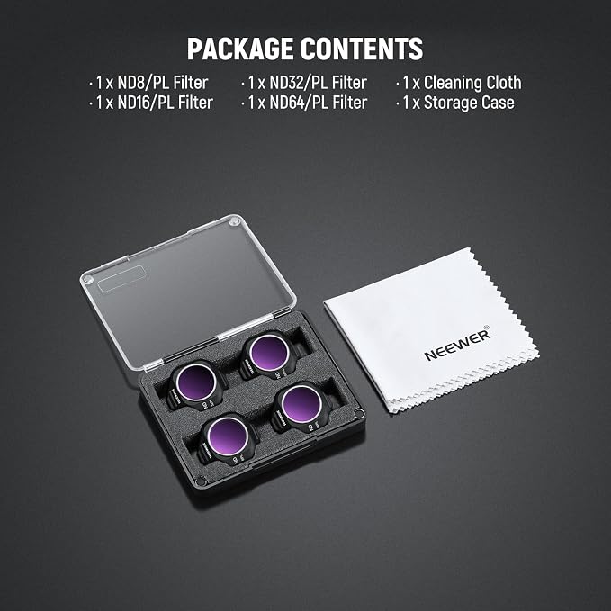 NEEWER ND/PL Filter Set Compatible with DJI Mini 5 Pro Drone Camera (ND8/PL+ND16/PL+ND32/PL+ND64/PL), Snap On Neutral Density Polarized ND Lens Filter Multicoated Photography Accessories, 4 Pack - Image 9