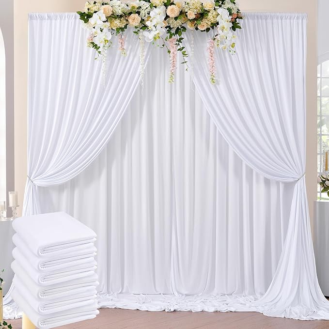 30ft x 8ft Wrinkle Free White Backdrop Curtains for Parties, 6 Panels Thick Polyester Photo Backdrop Drapes for Weddings Birthday Photography Background Curtains by ENJOYYOURPARTY