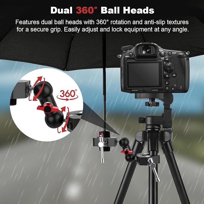 Double Super Clamp Camera Mount with Magic Arm, Aluminum Double Clamp Mount Umbrella Holder for Desk, Studio Light/Boom Stand, Photography Reflector, Cross Bars, Bike/Motor Handlebars (SY004) - Image 3