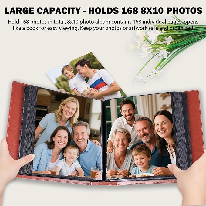 Aevdor 8x10 Photo Album, 168 Photos, Leather Cover, Brown | Large Capacity, Side-Loading Clear Pockets, Vertical 8x10 Layout, Black Inner Pages, Wedding, Travel, Baby & Family Memories - Image 4
