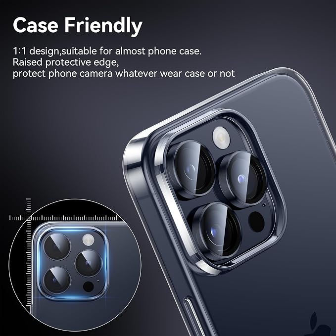 WSKEN for iPhone 15 Pro/iPhone 15 Pro Max Camera Lens Protector,[Keep Original Shooting] Shatterproof 9H Tempered Glass Camera Screen Protector Metal Ring Cover Film Accessories,Blue Titanium - Image 5