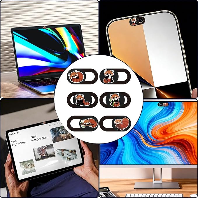 6Pcs 6 Styles Red Panda Camera Cover Slide Cute Privacy Guard Accessories, Phone Front Camera Blocker 0.04 Inch Ultra Thin for Laptop Desktop Computer Tablet Notebook Mini PC Office Use - Image 5