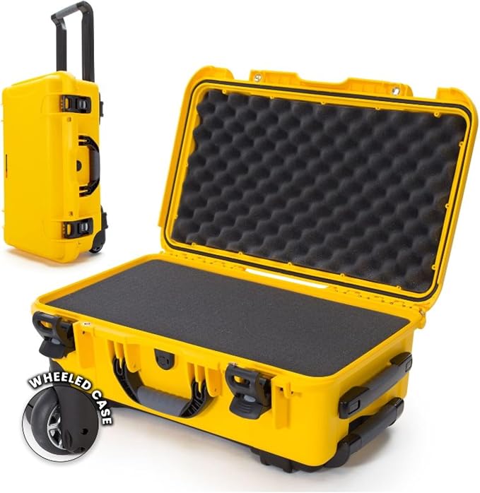 NANUK 935 Hard Case with Cubed Foam for Camera & Lenses – Waterproof Protective Equipment Case with Wheels, 22” x 14” x 9” – Dustproof and Impact Resistant, Carry-On Approved for Most Airlines–Yellow by NANUK
