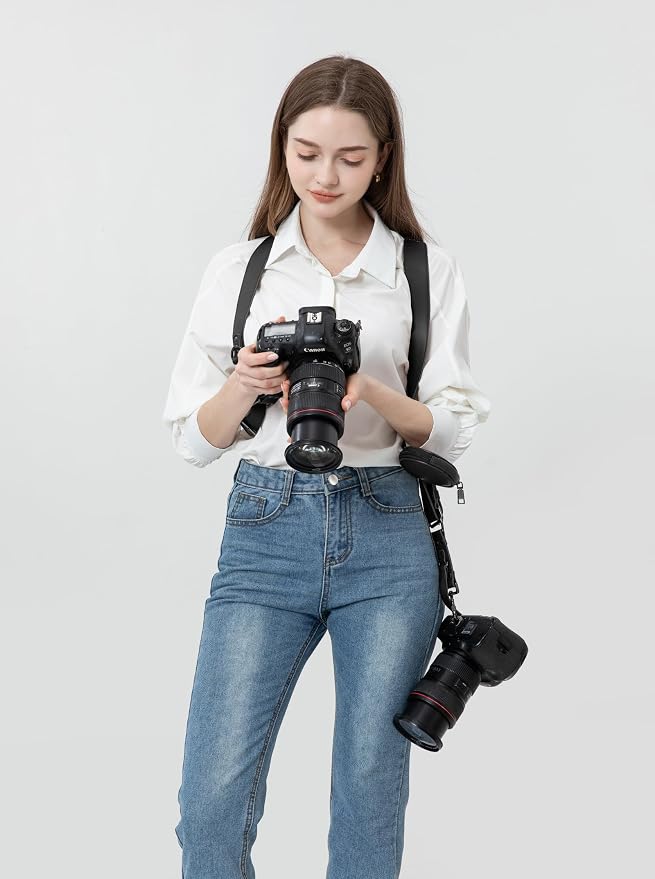 Dual Camera Harness Leather Camera Straps for Photographers for DSLR/SLR | Camera Holster Camera Harness for Photographers Leather Harness Camera Belt Spider Holster Camera Belt Camera Neck Strap - Image 7
