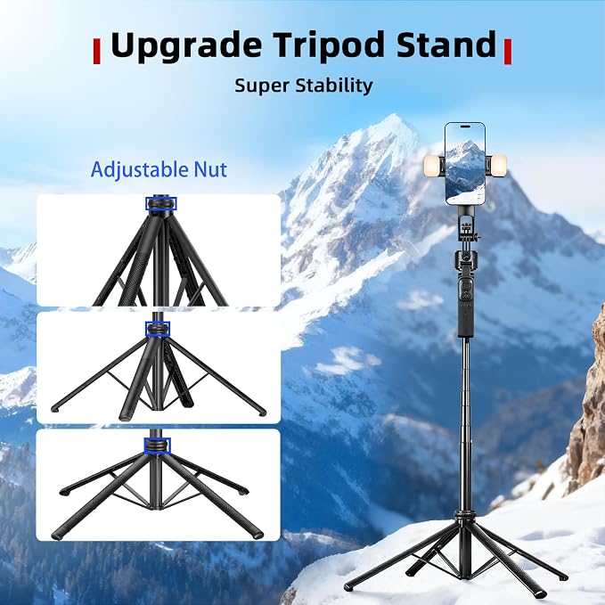 Auto Face Tracking Selfie Stick Tripod for iPhone with Light 360° Rotation That Follows Your Movement 63" Camera Tripod Stand with Remote for Content Creator Vlog Live Stream Video Recording - Image 5