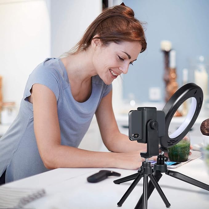 2 in 1 LED 6" Ring Light with Tripod Stand & Clamp for YouTube Video and Makeup, Mini LED Camera Light with Cell Phone Holder Desktop Lamp with 3 Light Modes & 11 Brightness Level - Image 5