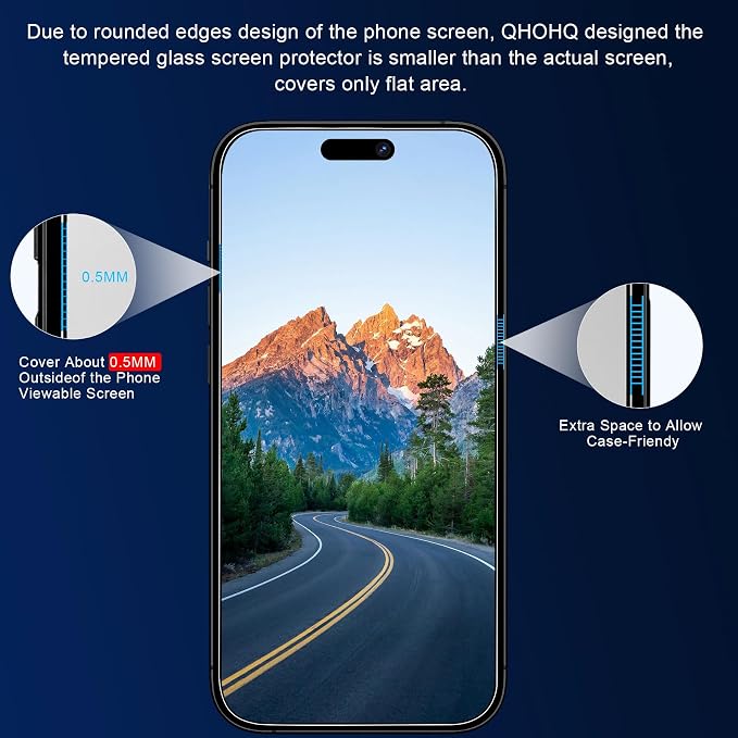 QHOHQ 3 Pack Privacy Screen Protector for iPhone 15 [6.1 Inch] with 3 Pack Camera Lens Protector, Anti Spy Tempered Glass Film, 9H Hardness, HD, Bubble Free, Case Friendly - Black - Image 4