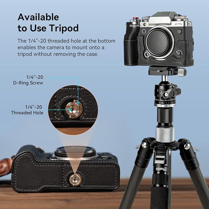 SMALLRIG Half Case for Fujifilm X-T5 with Wrist Strap and Shutter Button | Retro Style Leather Camera Case with Aluminum Baseplate, X-T5 Camera Case Cover for FUJIFILM X-T5-3927 - Image 4