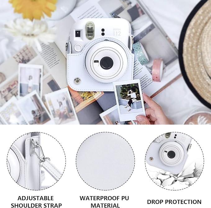 CAIYOULE Camera Case for Fujifilm Instax Mini 12 Instant Film Camera | Protective Camera Case, Camera Crossbody Bag for Fuji Mini 12 with Photo Album, Adjustable Shoulder Strap, Clay White - Image 3