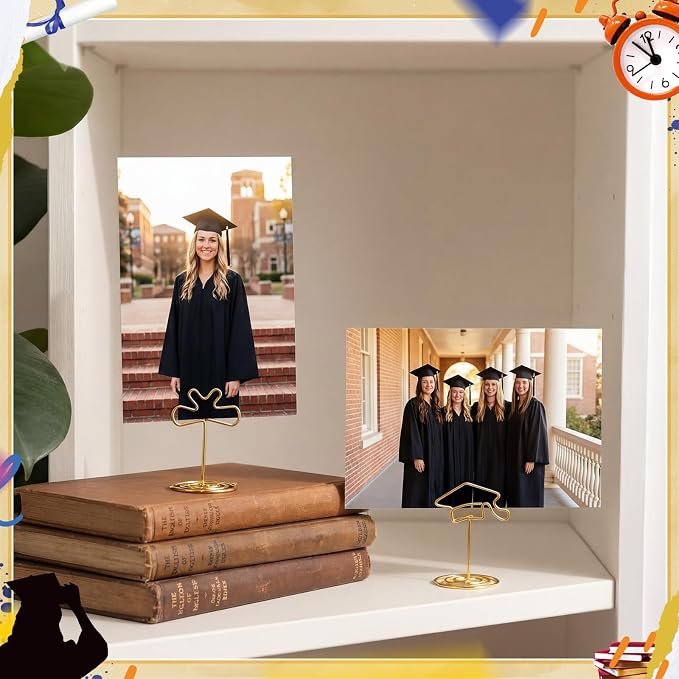 36 Pcs 2026 Graduation Gold Photo Holders for Table Centerpieces Metal Photo Holder Gold Picture Display Stands Menu Memo Clips for Graduation Party Table Decoration Supplies(Certificate, Cap) - Image 6