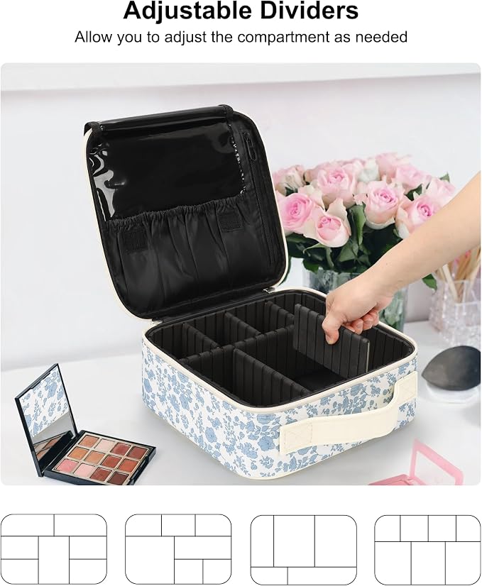 Relavel Travel Makeup Case, Professional Makeup Artist Makeup Bag, Portable Makeup Train Case Organizer with Adjustable Dividers, Cute Cosmetic Bags Birthday Gifts for Girls and Women, Floral Print - Image 2