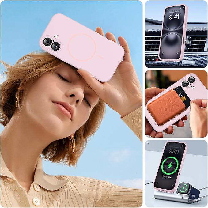miracase Magnetic for iPhone 16 Plus Case, [Soft Anti-Scratch Microfiber Lining], Compatible with MagSafe, Liquid Silicone Shockproof Drop Protection Phone Case for 16 Plus,Sand Pink - Image 6