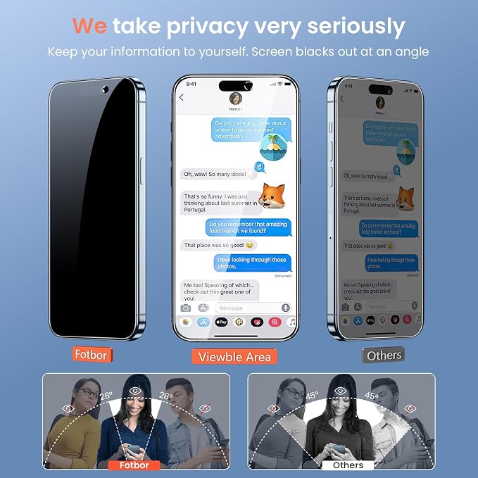 Fotbor [3+3 Pack for iPhone 15 Pro Privacy Screen Protector & Camera Lens Protector, Privacy Screen iPhone 15 Pro, Anti Spy Private Tempered Glass Easy Installation Kit 6.1 Inch Accessories - Image 8