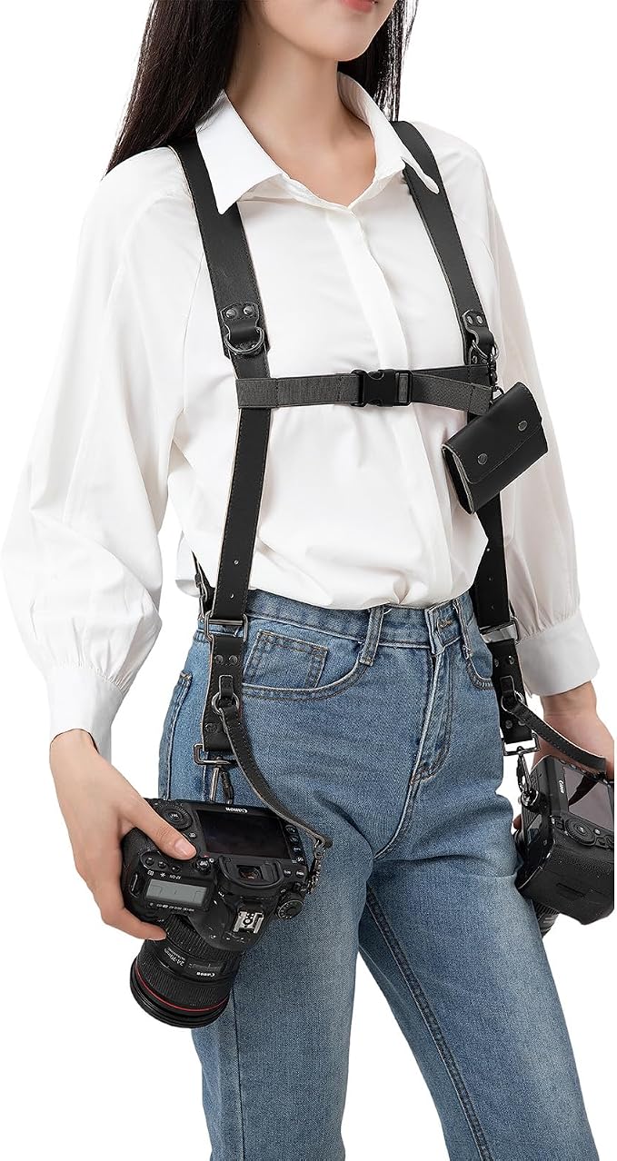 Dual Camera Harness Camera Straps Holster for Photographers Comfort Version | camera holster leather harnes spider holster camera belt camera harness for photographers leather harness camera neck strap - Image 2