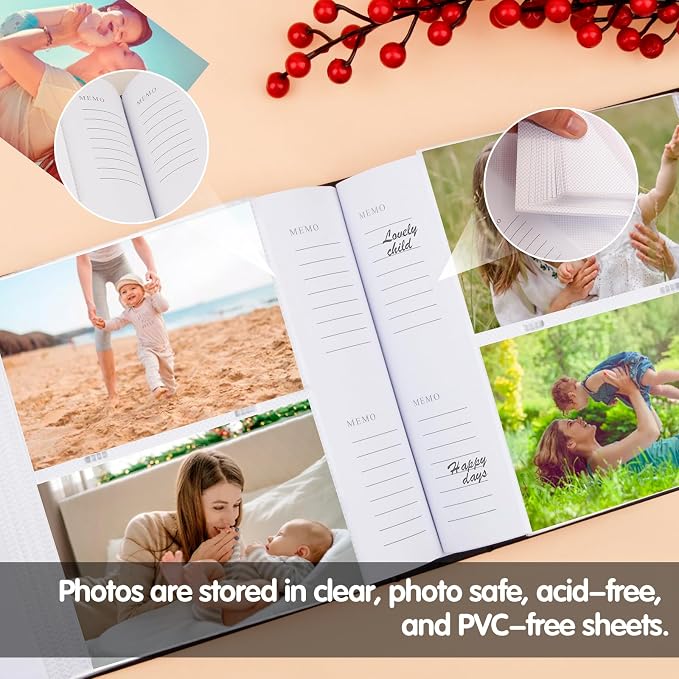 4x6 Photo Album Holds 240 Photos Writing Space, PU Leather, Black | Clear Acid-Free Sleeves, Memo Writing Areas, Front Display Window, Baby, Wedding, Travel & Family Picture Keepsakes - Image 5
