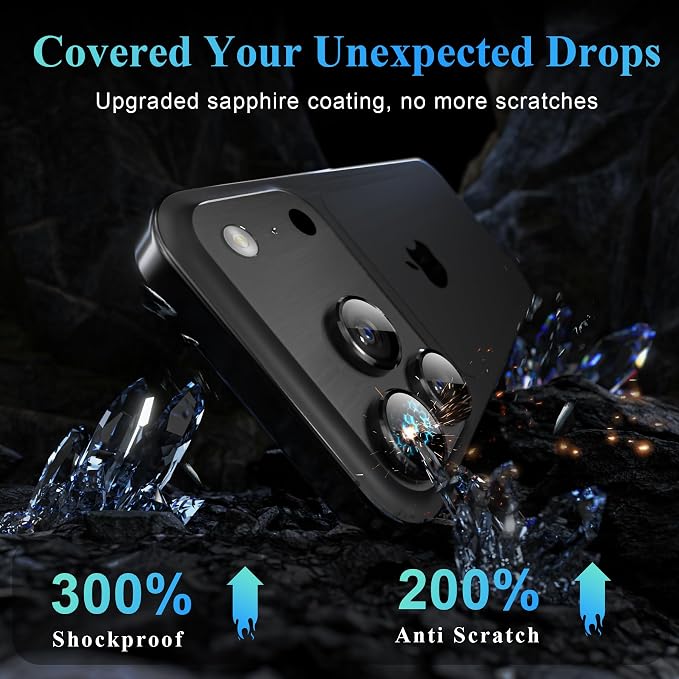 YWXTW Camera Lens Protector for iPhone 17 Pro/iPhone 17 Pro Max, [1 Step Installation Tray] Tempered Glass Screen Protector Metal Individual Camera Cover Accessories Case Friendly (Black) - Image 3