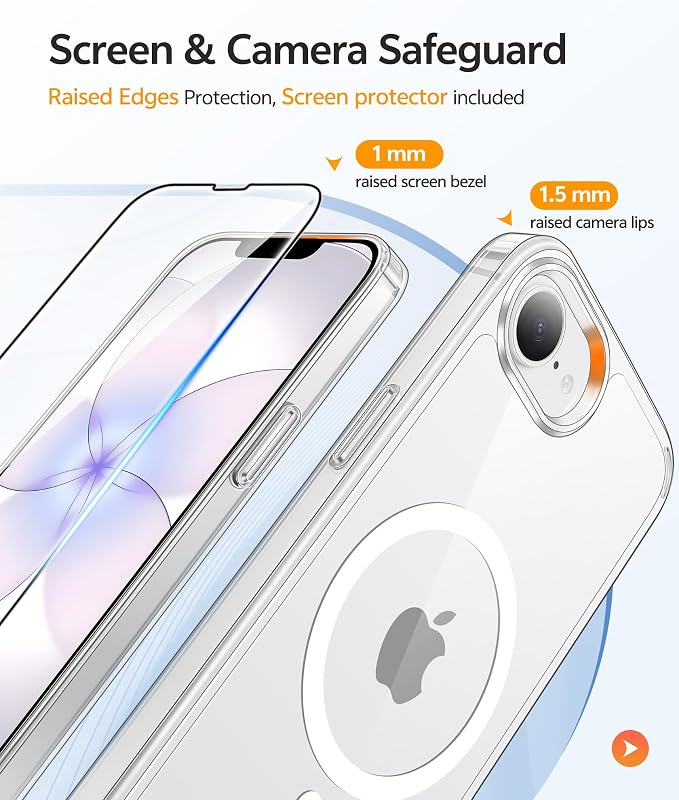 FNTCASE for iPhone 17e/ iPhone 16e Case, Fit for Magsafe, Screen Protector | Anti Yellowing Magnetic Back, 14FT Military Grade Drop Protection, Shockproof Protective Phone Cover, Transparent - Image 4