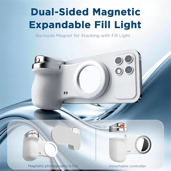 Magnetic Phone Camera Grip, Shutter Grip Handle Holder for iPhone/Android with Detachable Wireless Shutter Remote and Convenient Keychain Hook - Image 2