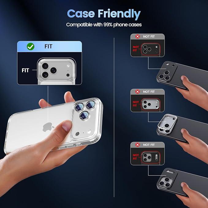 CACOE Metal Camera Lens Protector for iPhone 17 Pro | Tempered Glass Cover, Anti-Scratch, Drop-Proof, Strong Adhesion, Camera Screen Cover Accessories, Silver - Image 4