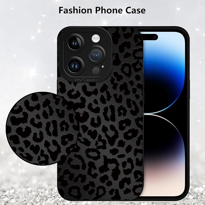 Cute Black Cheetah Print Phone Case for iPhone 14 Pro 6.1" | Aesthetic Leopard Pattern Design Cover Full Camera Lens Protective Shockproof Soft Slim TPU Funda for Men Women Girls - Image 6