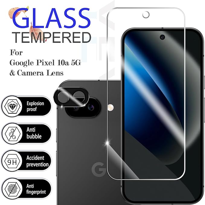 Tempered Glass Screen & Lens Protector 2+2 Pack for Google Pixel 10A | [Ultrasonic Fingerprint Unlock] [Case Friendly] [Bubble-Free] - Image 2