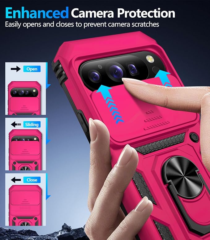 Taisairu for Google Pixel 10 Case/Pixel 10 Pro Case with Screen Protector & Slide Camera Lens Cover,Built-in Ring Stand Protective Phone Case for Pixel 10 Case/Google Pixel 10 Pro Case (Hot Pink) - Image 6