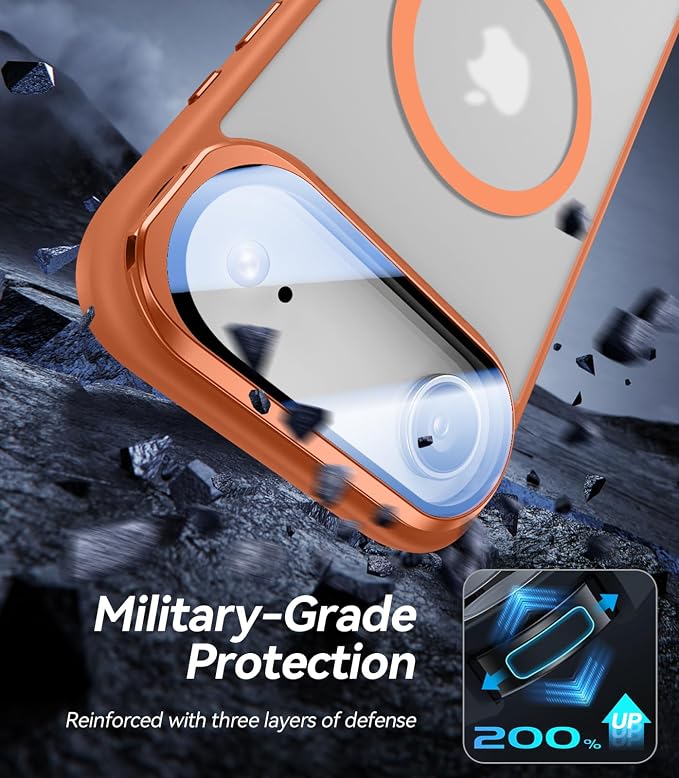VOFATA [Upgraded Full Camera Protection] for iPhone Air Case with Camera Cover Stand [Fit for MagSafe][10FT Mil-Grade Protection] Translucent Magnetic Phone Cover for iPhone 17 Air Case, Orange - Image 5