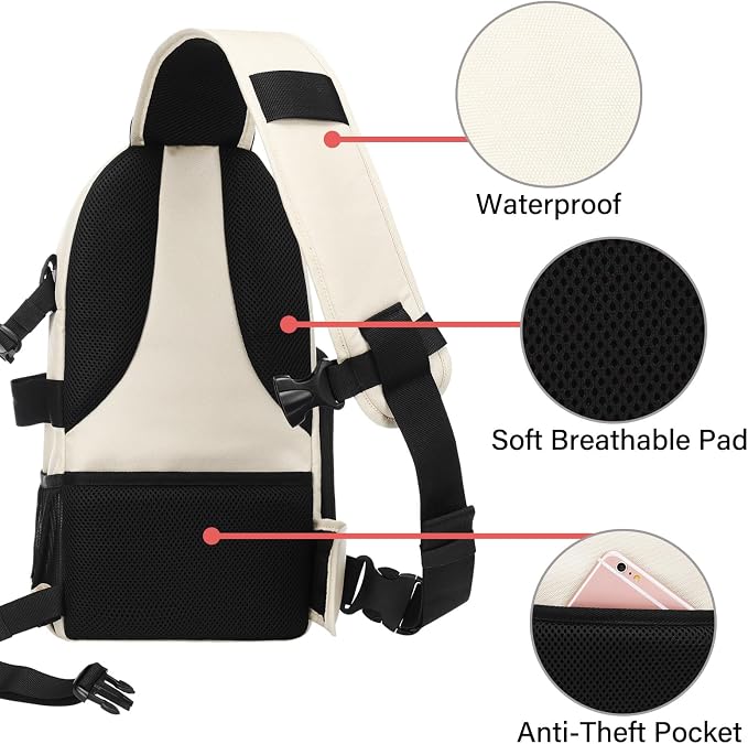 MOSISO Camera Sling Bag, DSLR/SLR/Mirrorless Camera Case Camera Backpack | Shockproof Photography Bag with Tripod Holder&Removable Modular Inserts Compatible with Canon/Nikon/Sony/Fuji, Beige - Image 4