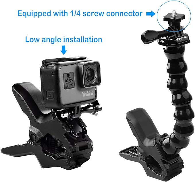 Suptig Jaws Flex Clamp Mount Gooseneck Mount for GoPro Mission Pro Gopro Hero 13 Hero 12 Hero 11 Hero 10 Hero 9 Hero 8 Hero 7 Hero 6 Hero 5 Hero 4 Session Hero 3 Akaso DJI osmo Arlo Action Camera. - Image 3
