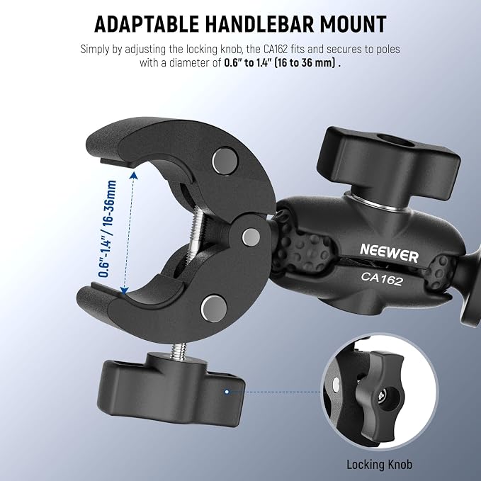 NEEWER Super Clamp Action Camera & Phone Mount with Dual Ball Heads, CA162 | Bike/Bicycle/Motorcycle Handlebar Holder, Compatible with iPhone Insta360 DJI Osmo Action GoPro Hero, for POV Video Recording - Image 4