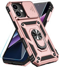 SunStory Phone Case for iPhone 17 Case with HD Screen Protector & Slide Camera Cover & Rotated Ring Kickstand, [Military-Grade] Phone Case for iPhone 17, Rose Gold by SunStory
