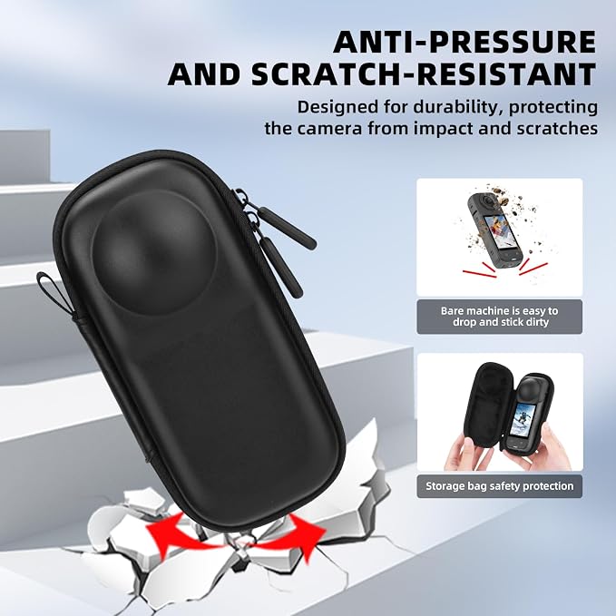BRDRC Insta 360 X5 Case Bag + Silicone Lens Cap + 2 Pack Screen Protector Accessories Kit Carrying Case with Wrist Strap and Carabiner for Insta360 X5 X4 Protective Bundle - Image 7