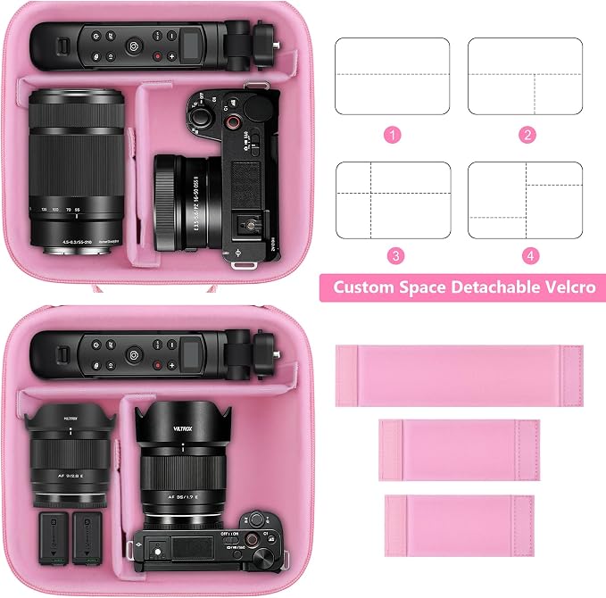 Carrying Case for Sony Alpha ZV-E10/ ZV-E10 II/ZV-E1/ a6400/ a6700/ a6100/ a6000/ a6500/ a6600 Digital Camera, Vlog Camera Kit Storage Holder Fits Tripod, Lens, LED Video Light, Battery, Pink - Image 3