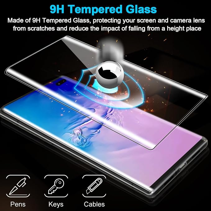 3 Pack Galaxy S10 Plus Screen Protector, HD Clear Tempered Glass, Fingerprint Unlock, 3D Curved, Scratch Resistant, No Bubble for Samsung Galaxy S10 Plus 5G Glass Screen Protector - Image 4